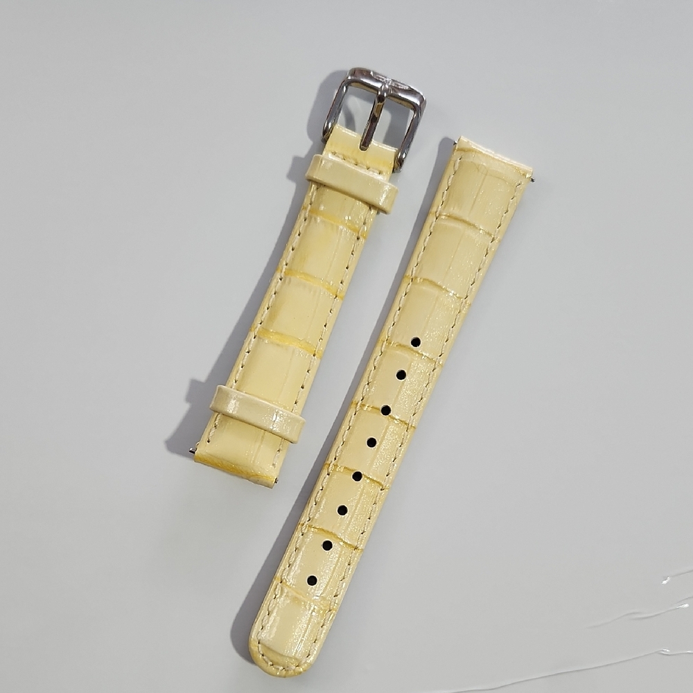 Invicta Womens 16mm Light Yellow Leather Watch Band Strap Silver Pin Buckle